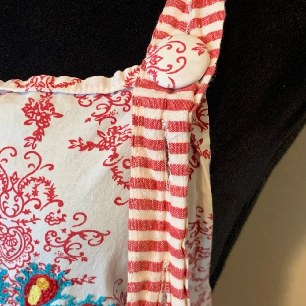 Sur La Table Peacock Embroidered Apron Red & White